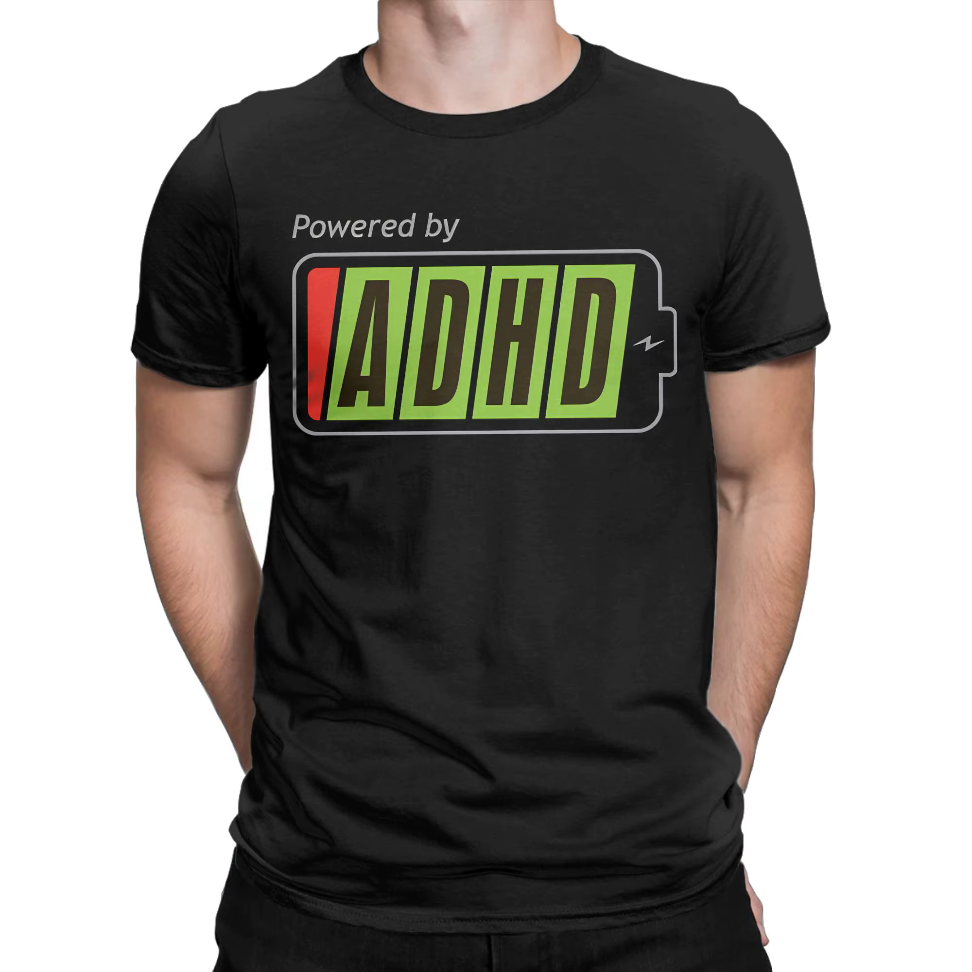 T-shirts pour hommes Powered By ADHD, t-shirts vintage en coton à manches courtes, vêtements d'été à col rond