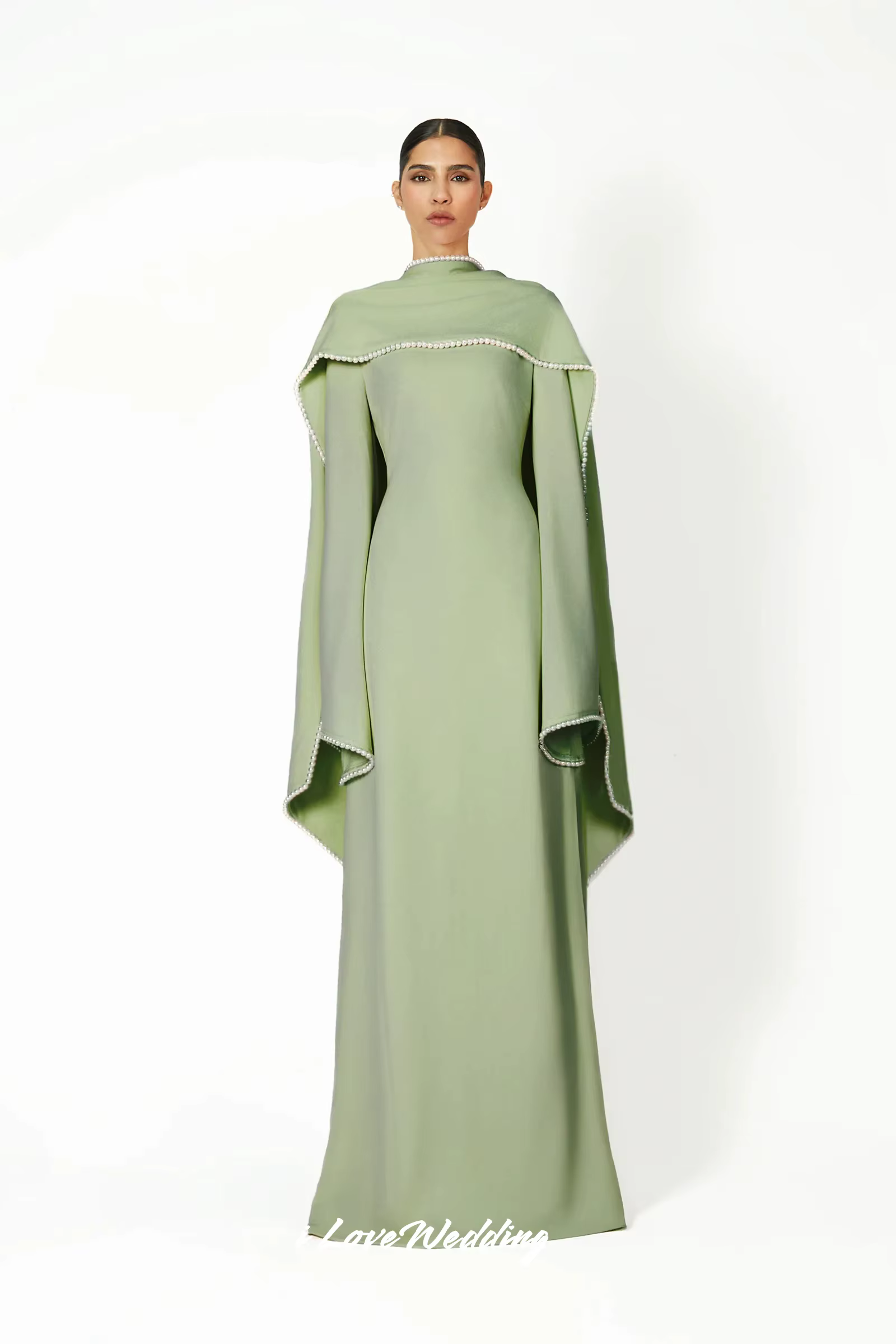 Robe de soirée en Satin vert sauge