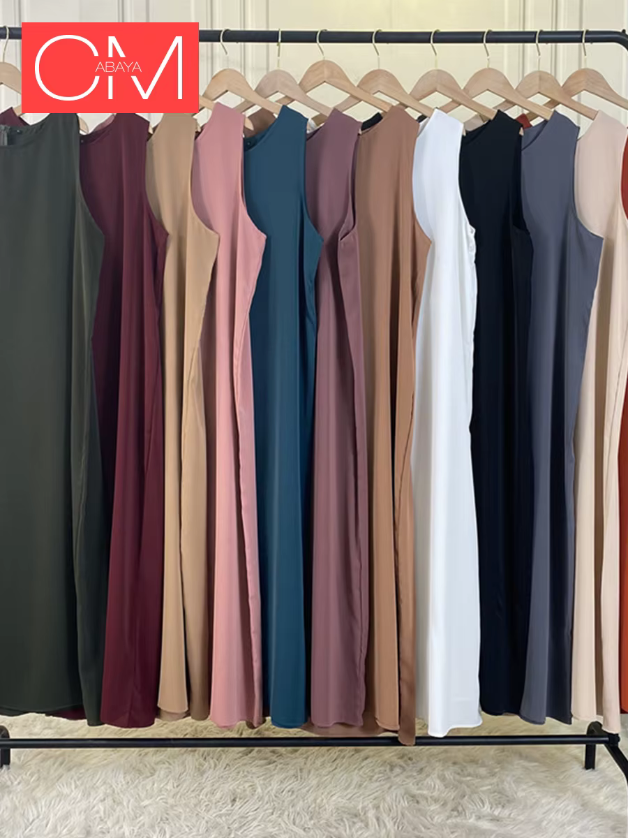 Dubaï Abaya Robe tout-Match tenue décontracté sans manches robes intérieures musulmanes pour les femmes