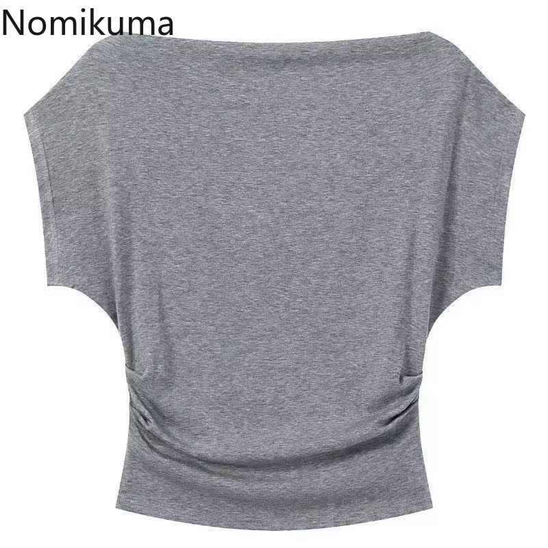 2025 vêtements pour femmes rayé t-shirts à manches courtes Slash cou décontracté Camisetas Ropa Mujer mode été