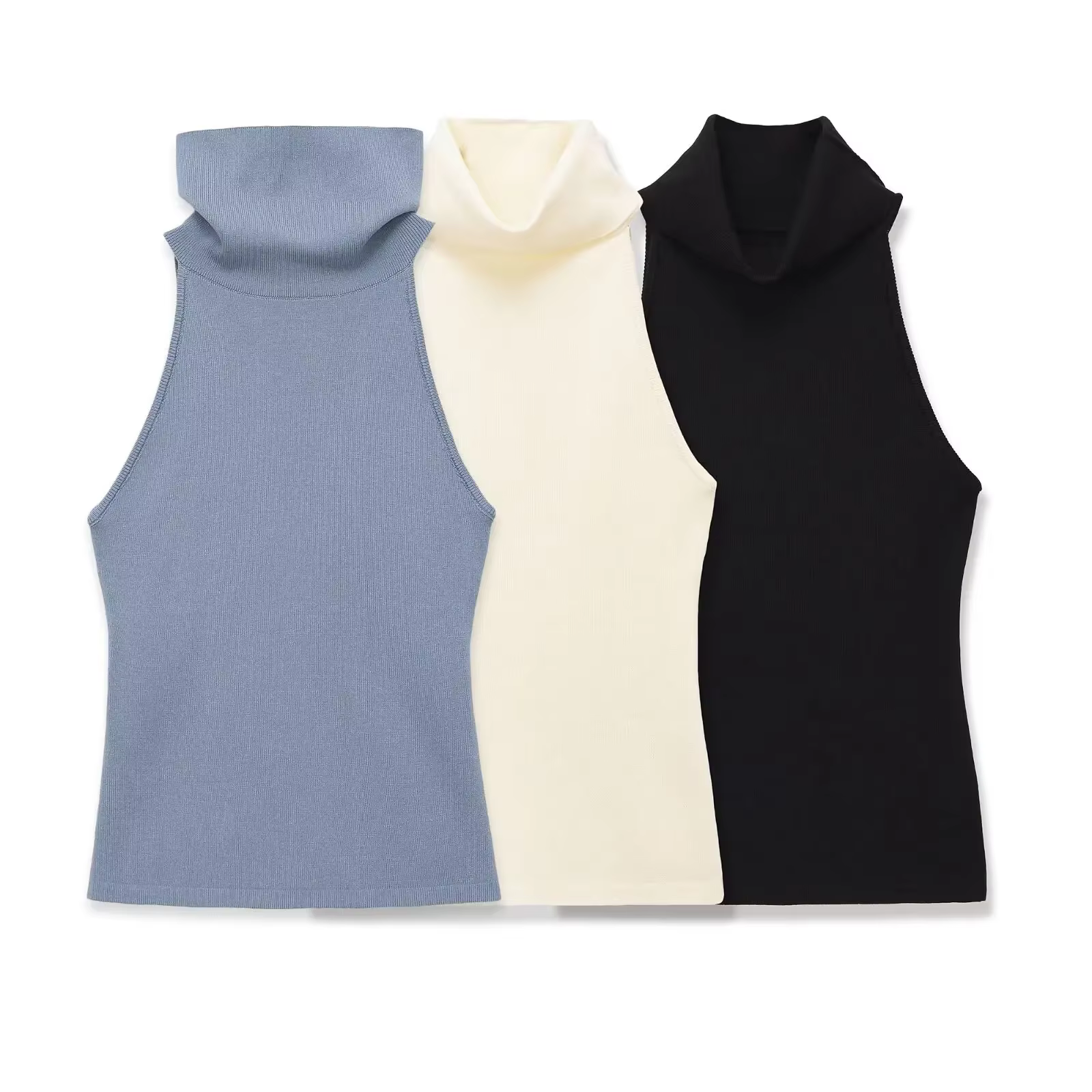 Débardeur bleu à col roulé sans manches et dos nu pour femme