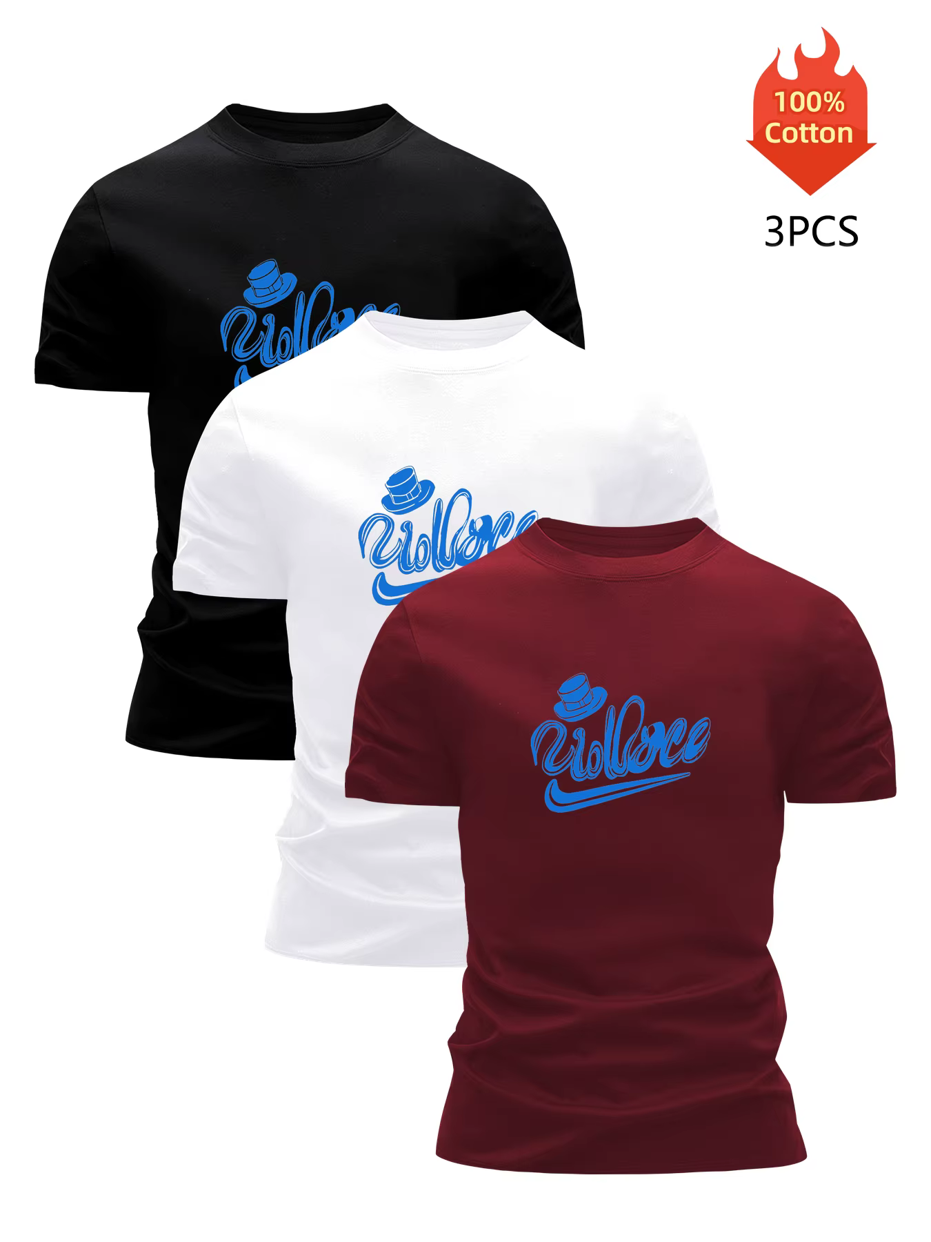 T-shirt imprimé pack de 3 t-shirts graphiques 100 % coton pour hommes chemisier d'été drôle décontracté respirant cool luxe vêtements de haute qualité