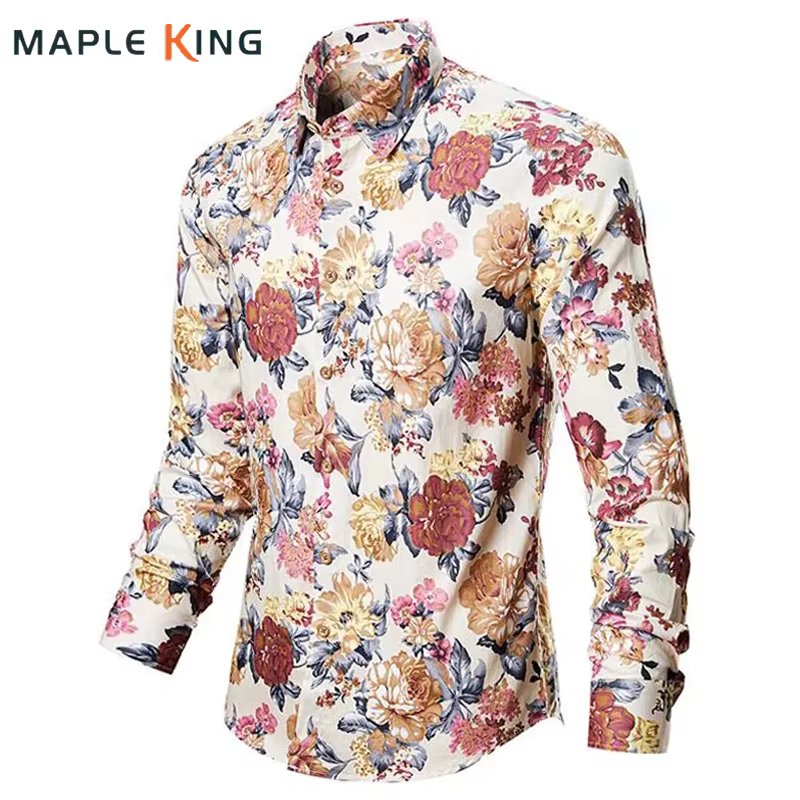 Hommes chemises florales Vintage imprimé Camisa Social à manches longues chemise 2025 mode