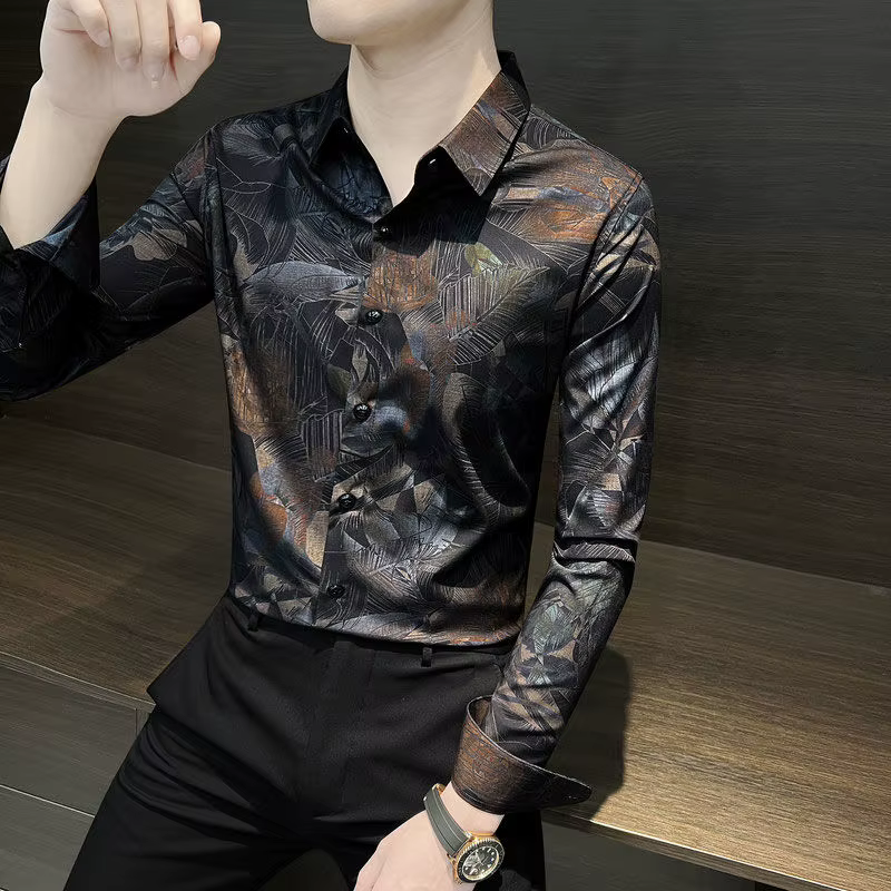 Chemise florale homme à manches longues printemps et automne été mince mode