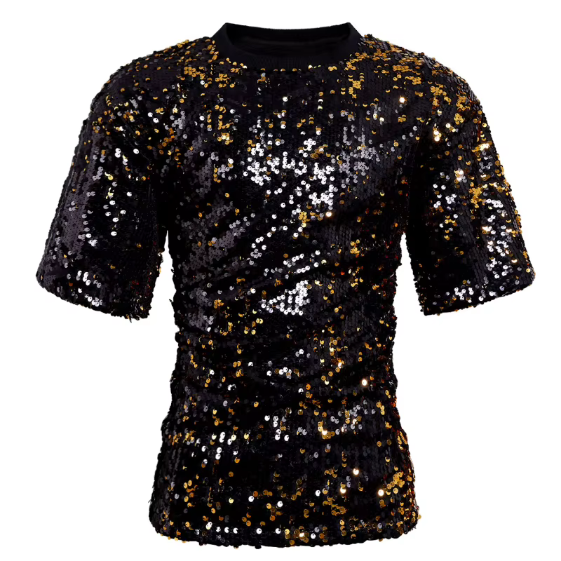 T-shirts à sequins colorés à manches courtes pour hommes, collection 2026, parfaits pour les soirées brillantes et les spectacles sur scène