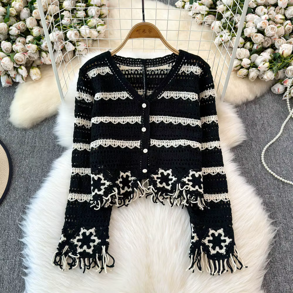 Haut en tricot au Crochet brodé à fleurs