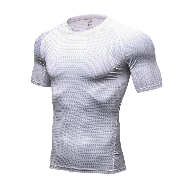 Chemises imprimées à Compression pour hommes, T-Shirt d'entraînement à manches courtes, hauts de course à séchage rapide, chemise d'entraînement athlétique
