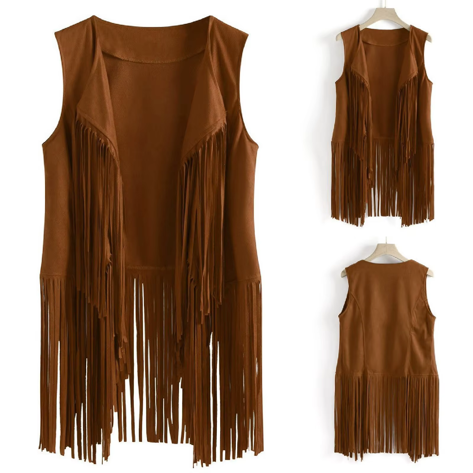 Nouveau Gilet Frangé Sans Manches pour Femme 2025 – Cardigan Ouvert Style Artistique Rétro Personnalisé en Tissu