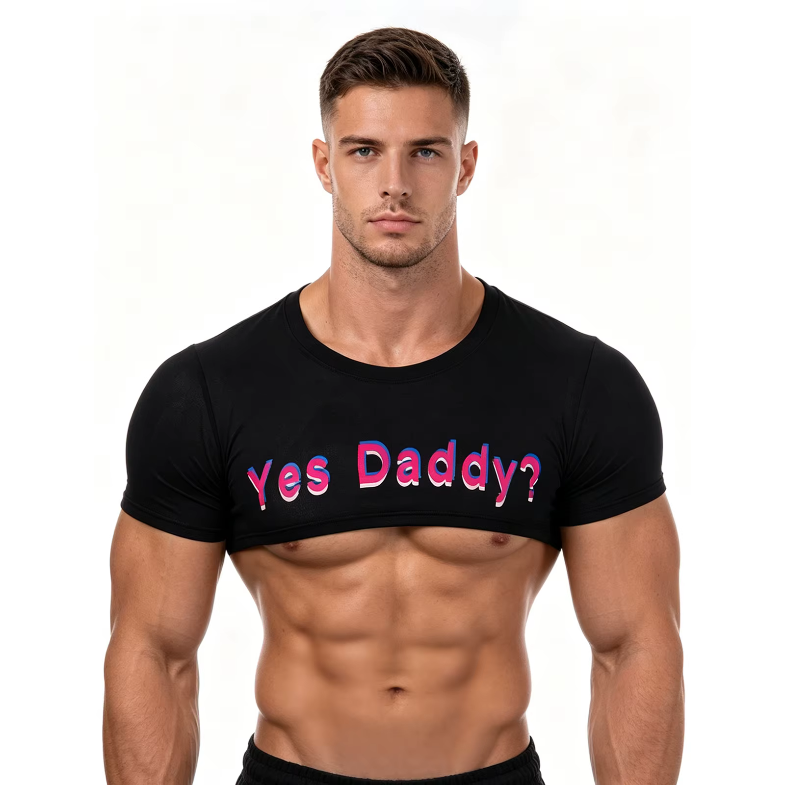 T-shirt court à manches courtes pour homme, col rond sexy, imprimé Y2K Yes Daddy, vêtements d'été pour homme, hauts de fête