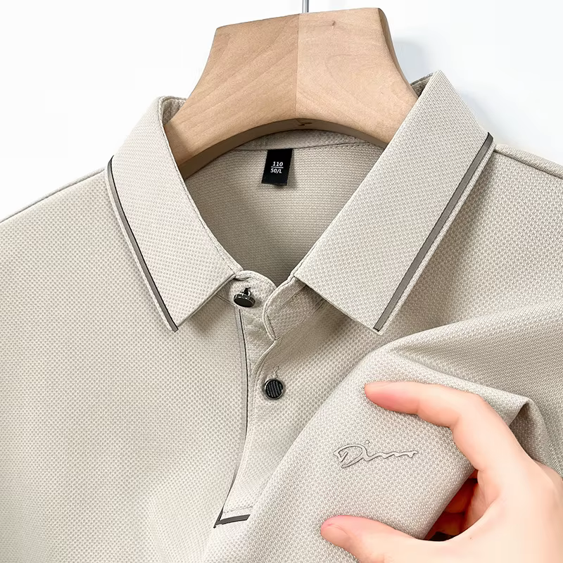 Polo pour hommes sans couture Premium luxe Cool tissu affaires décontracté Golf coupe ajustée chemisier col t-shirt