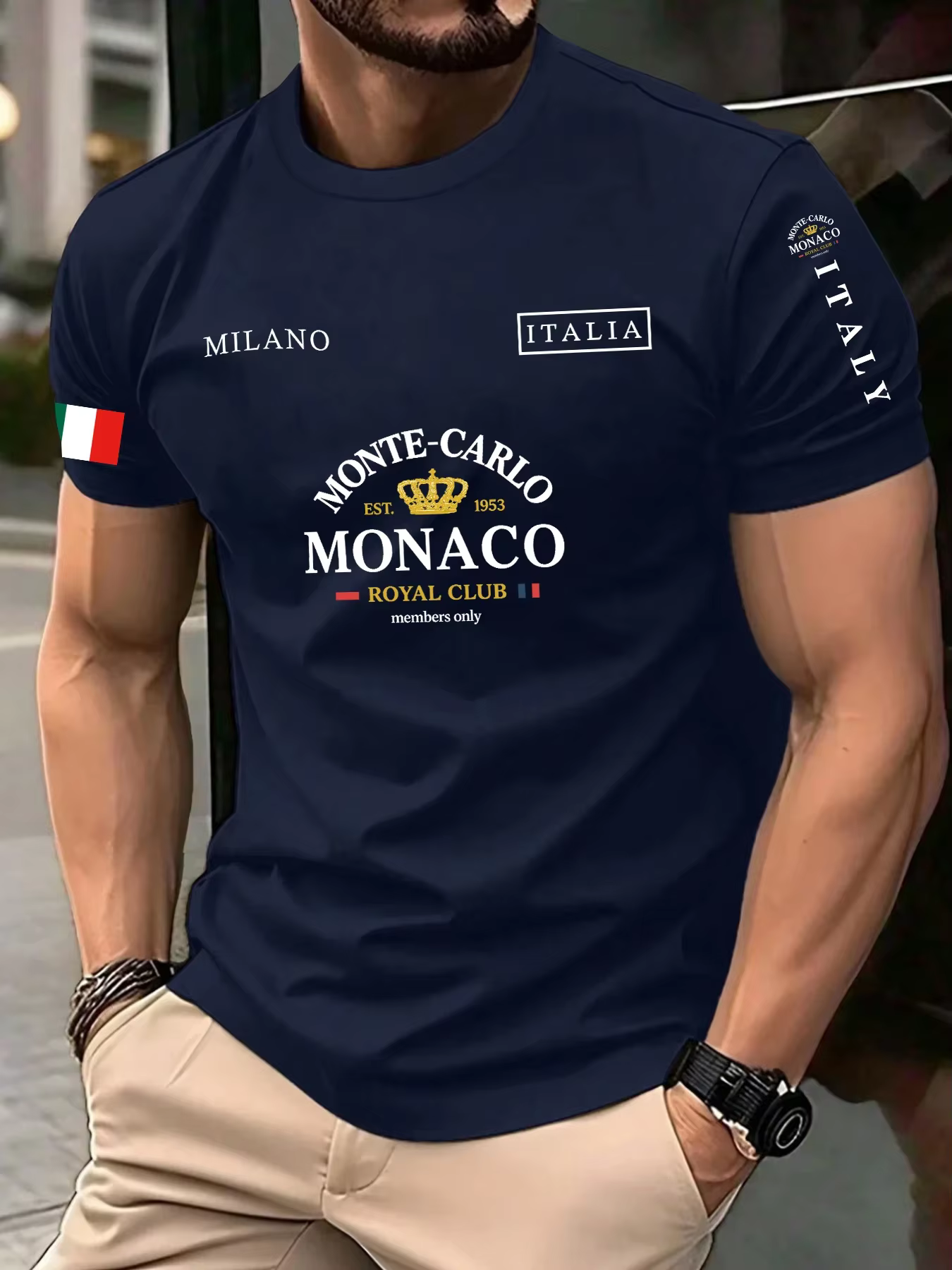 T-shirt d'été pour homme à imprimé 3D Lettre Monaco