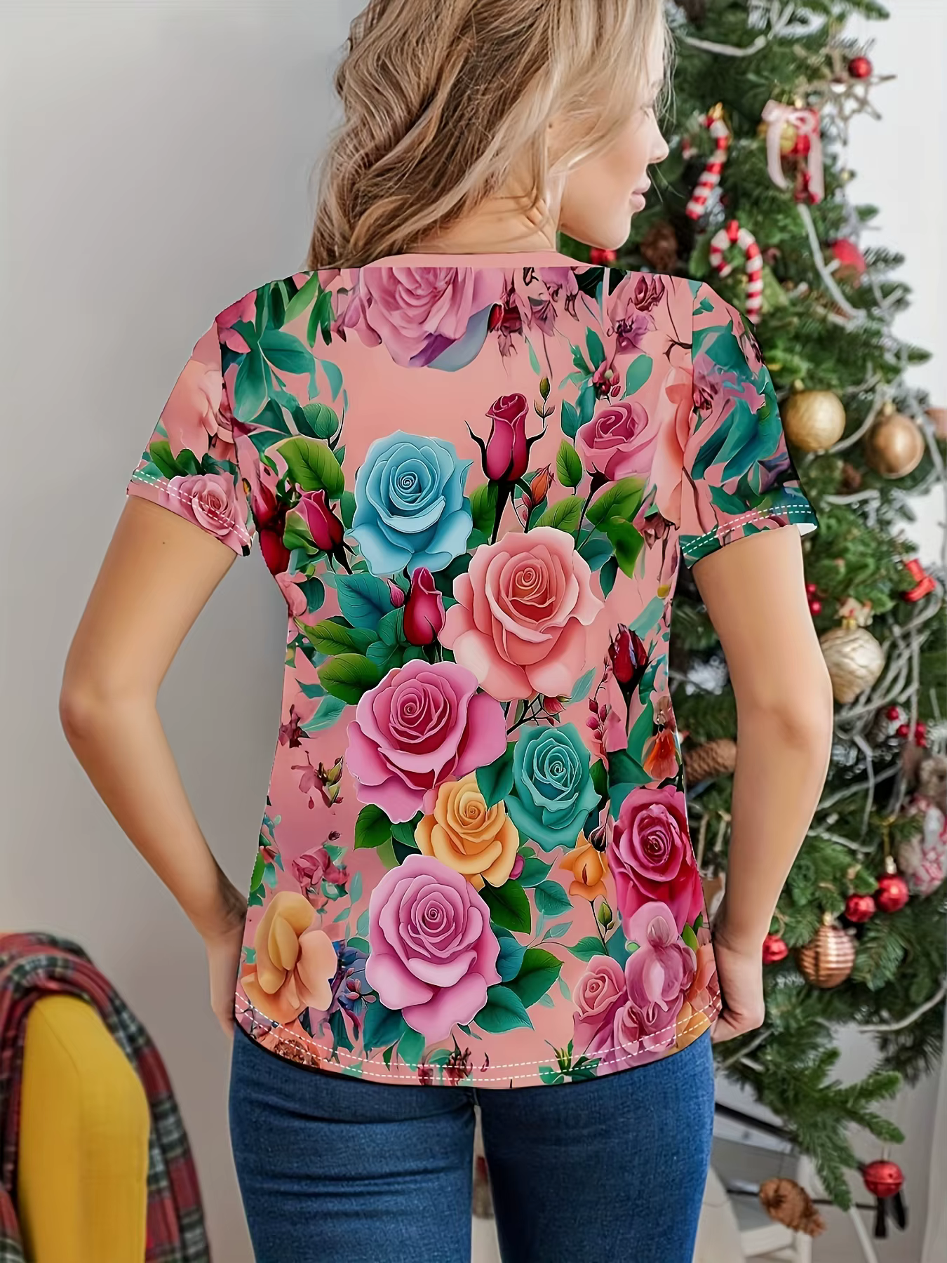 T-shirt rose pastel pour femme - Motif graphique