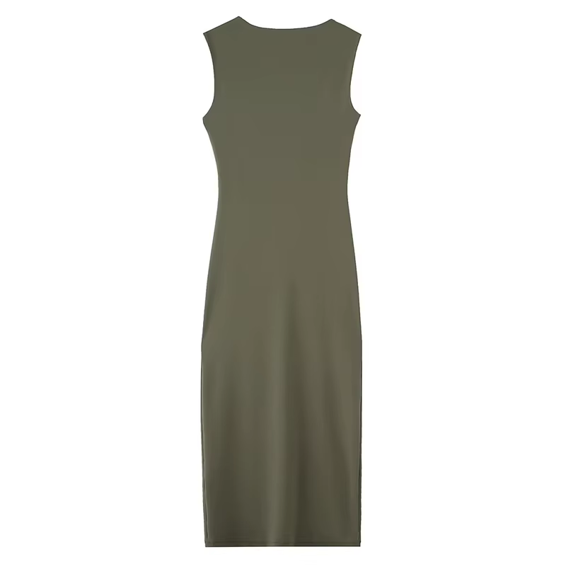 Femme Sexy sans manches longues robes asymétrique 2025 été taille robe serrée avec accessoires en métal femmes