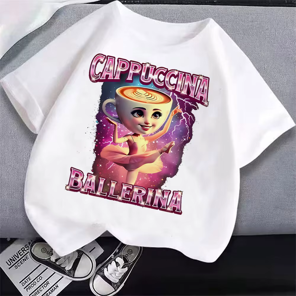 Italien Brainrot T-Shirt enfants dessin animé imprimé vêtements col rond basique garçons hauts absorbant chemises décontractées cadeau