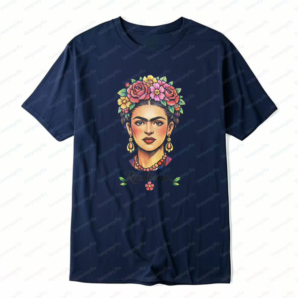 T-shirt graphique vintage Frida Kahlo avec motif floral sur la tête