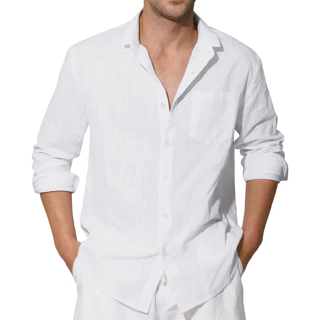 Chemises en coton à manches longues pour hommes