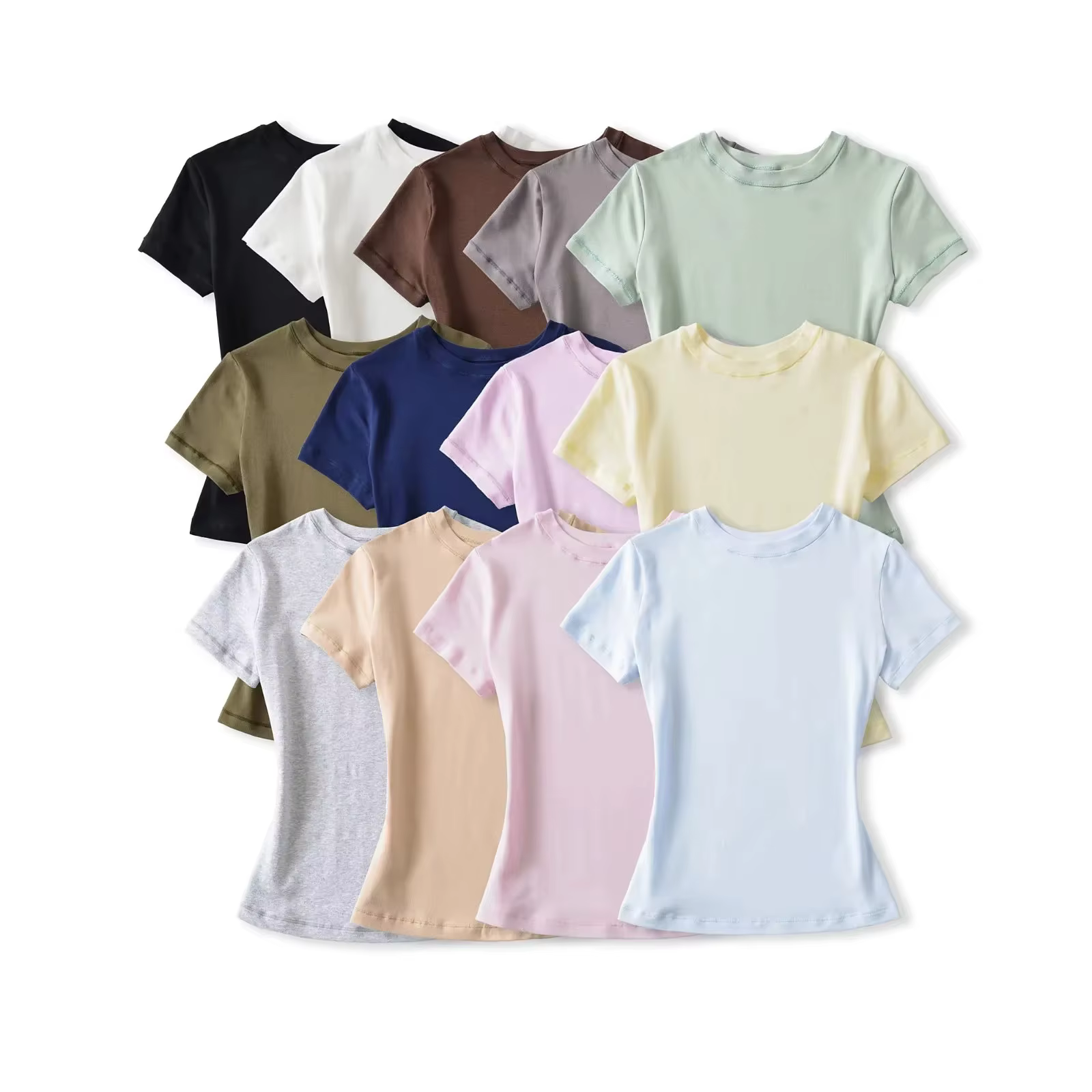 Kardashian taille sur mesure T-Shirt à manches courtes femmes été coupe ajustée élastique Base courte haut col rond épissure épaule manches