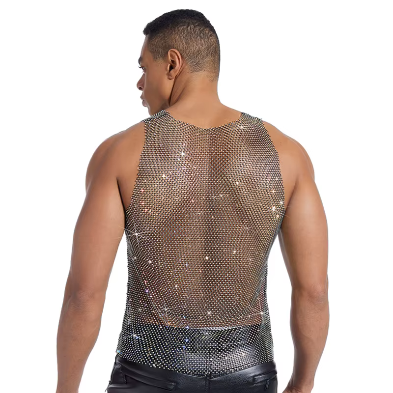 Débardeur en maille à strass scintillants pour homme