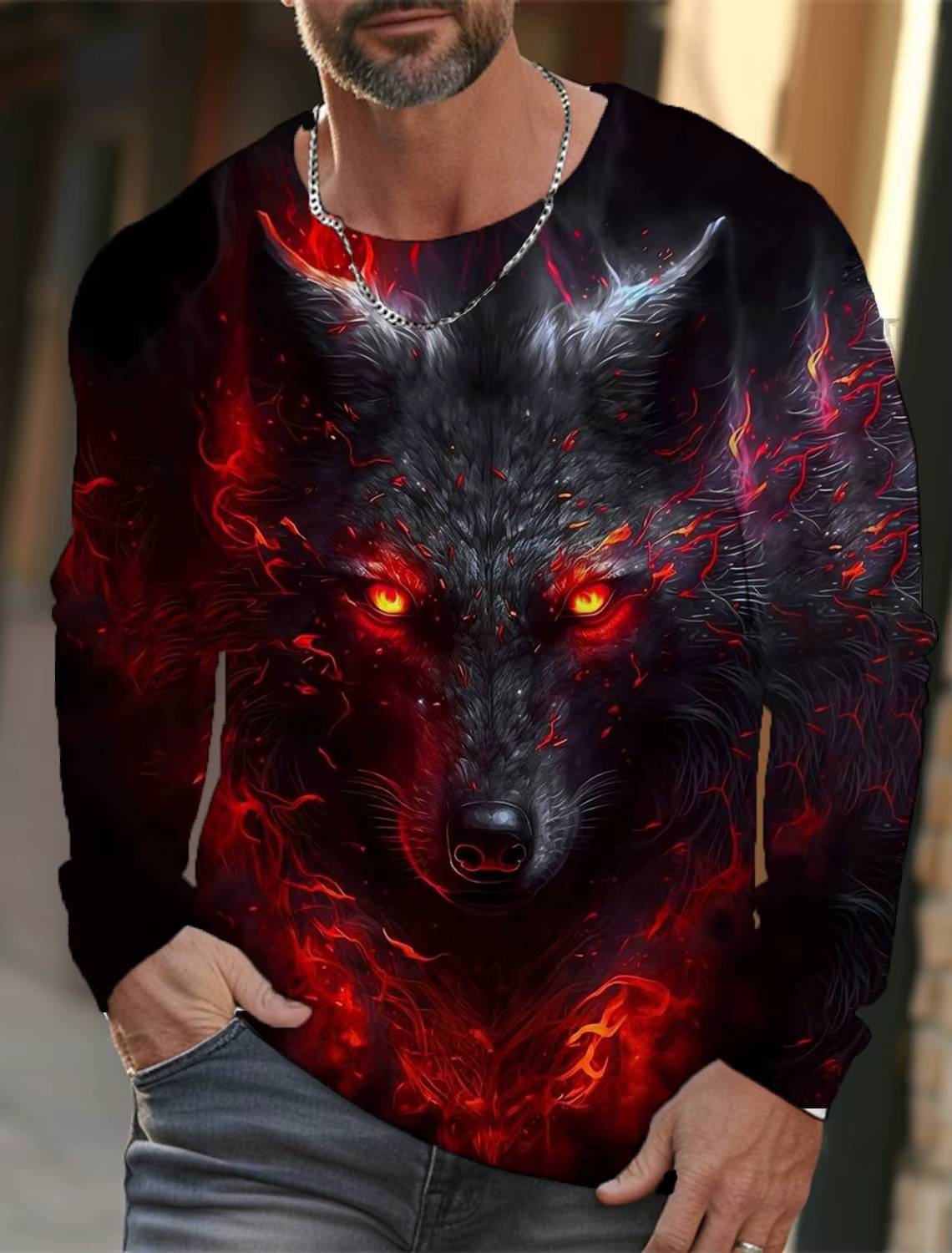 T-shirt à manches longues The Wolf Graphic pour hommes