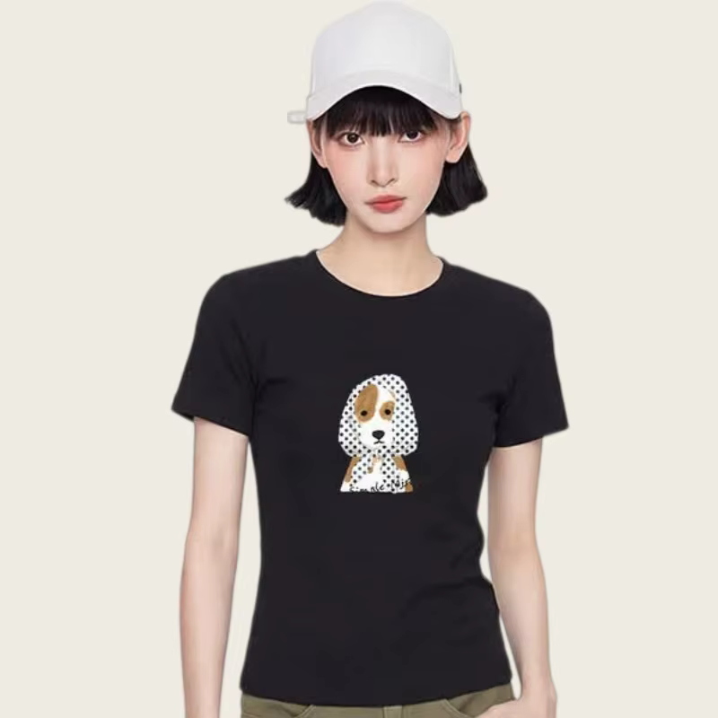 T-shirt à manches courtes pour femme avec col rond et épaules droites : plissé d'été, respirant, coupe ajustée, simple et polyvalent