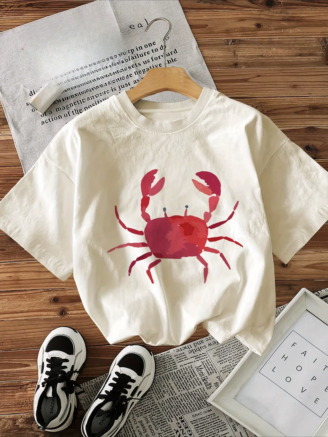 Motif de crabe imprimé T-Shirt créatif Style Simple à manches courtes col rond été femme haut décontracté doux T-Shirt vêtements