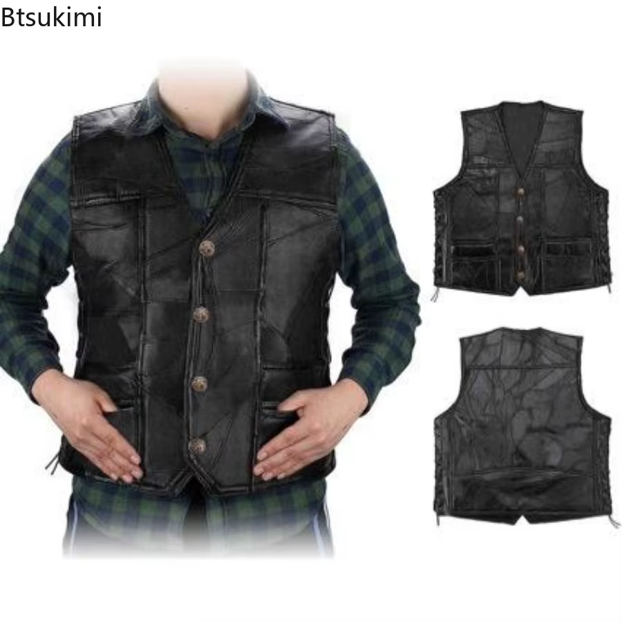 Gilets de motard en cuir de mouton pour hommes