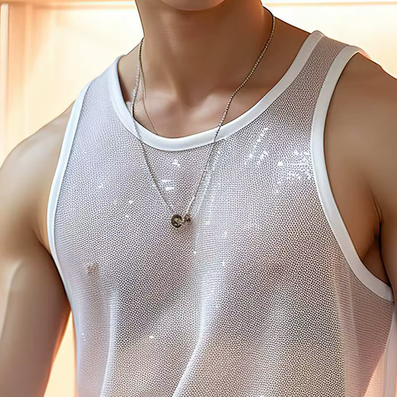 Débardeur transparent en tricot de luxe pour hommes