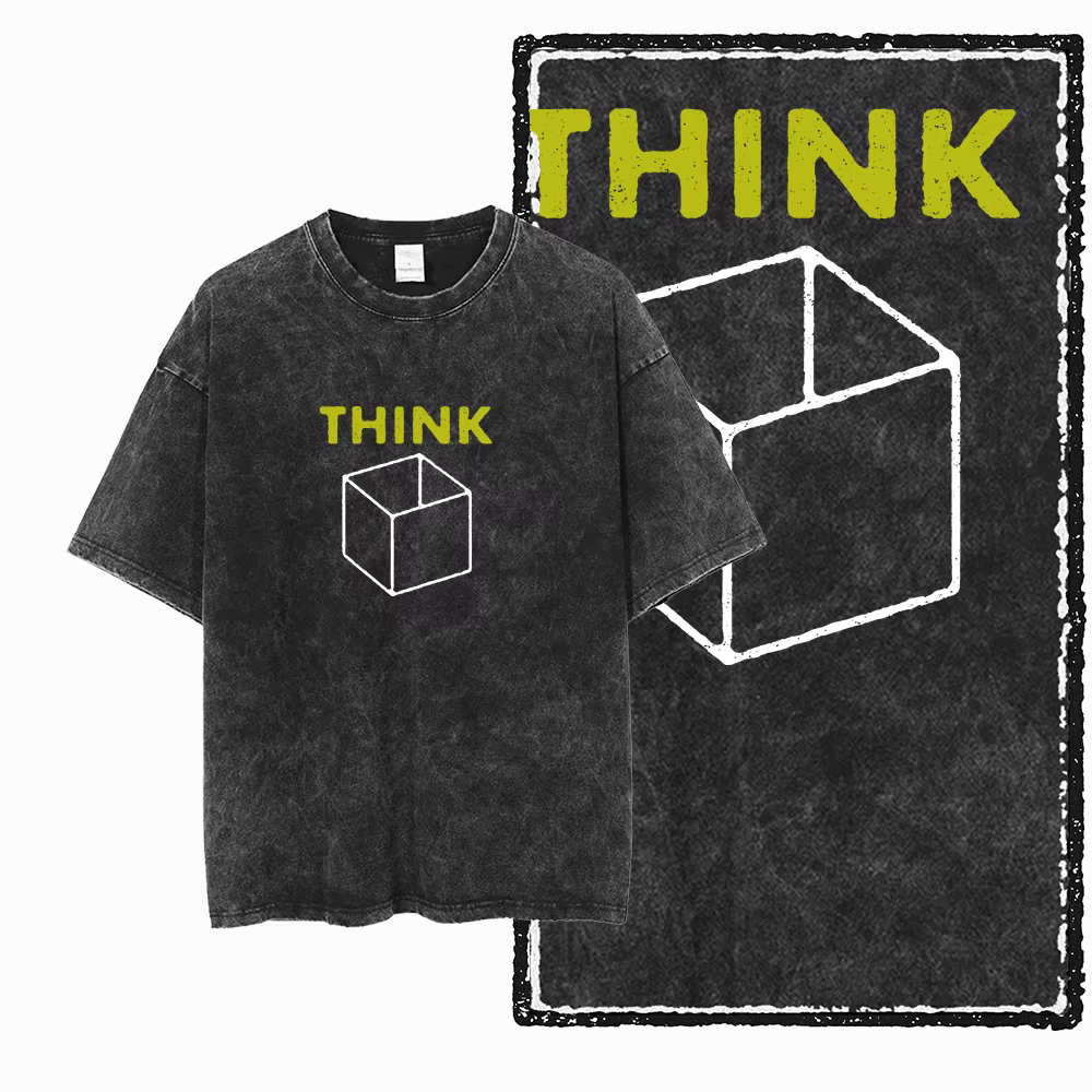 ZB pense à l'extérieur de la boîte imprimé coton lavé à l'acide graphique unisexe t-shirt Cool Streetwear hommes