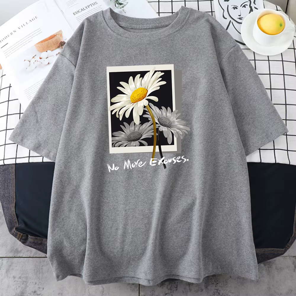 T-shirt en coton avec image de fleur pour femme