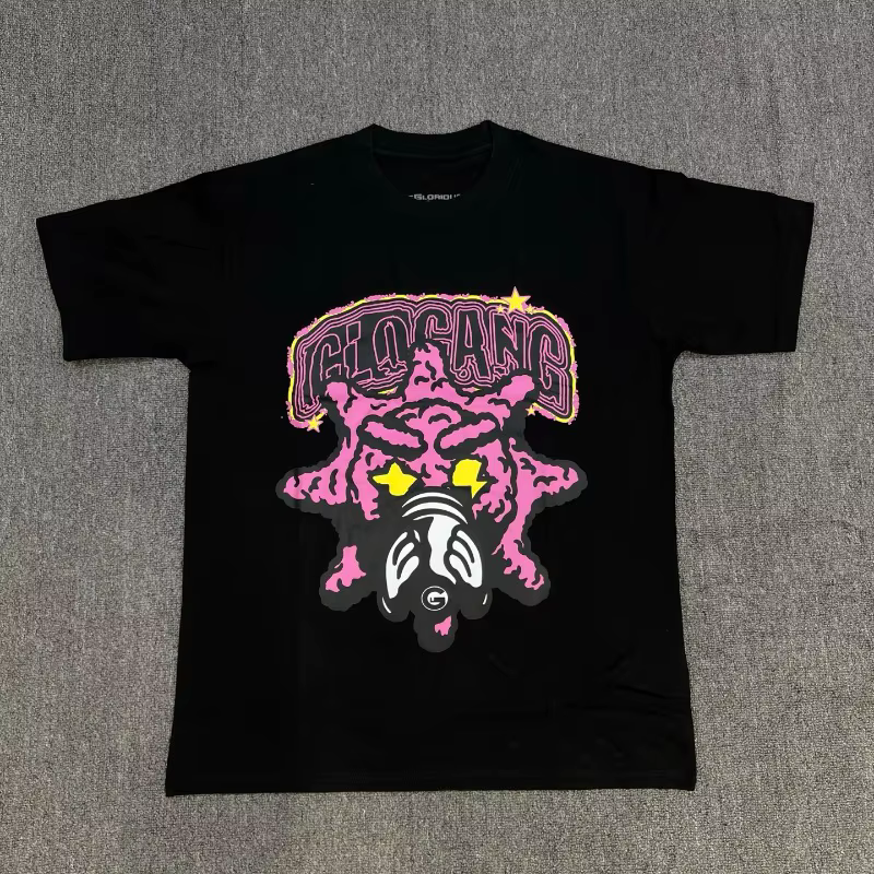 T-shirt Streetwear Punk pour Homme – Motif Masque Cartoon Glo Gang et Étoile – Coupe Ample Décontractée en Coton