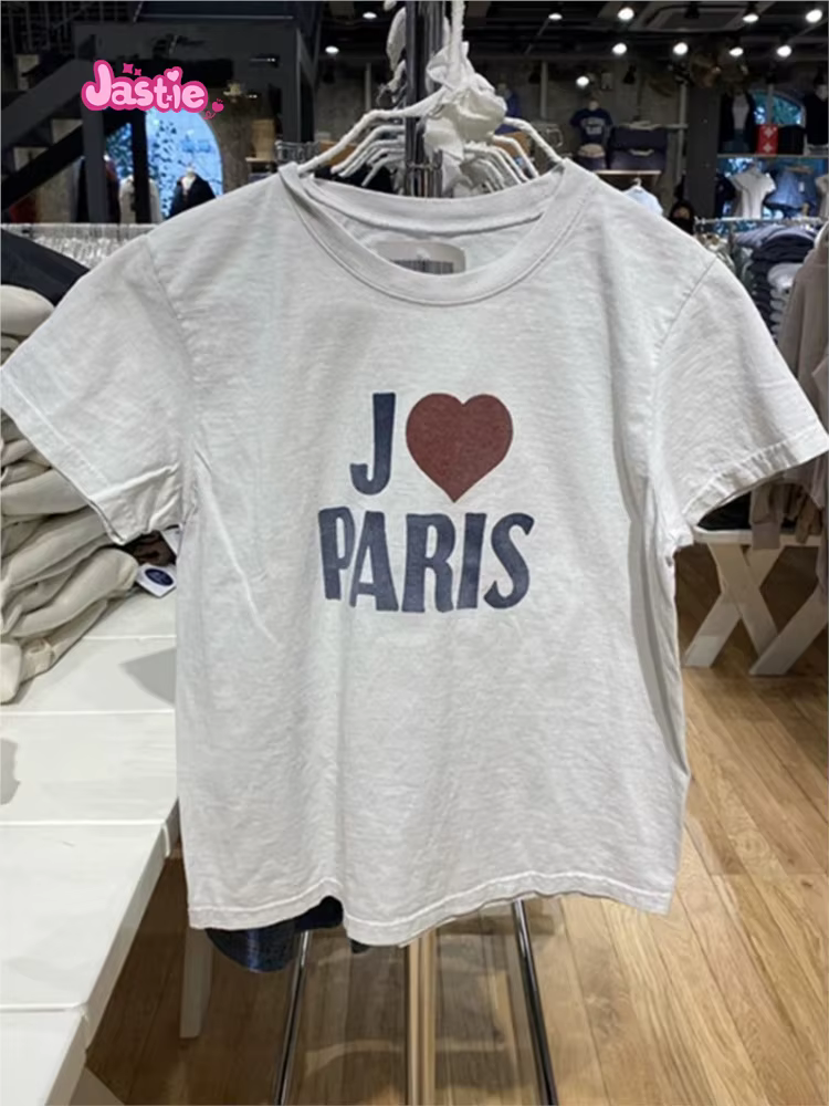 T-shirt Manches Courtes Col Rond en Coton Doux pour Femme