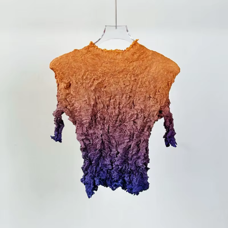 T-shirt Miyake 2026 – Nouvelle collection été – Haut plissé irrégulier fait main – Décontracté