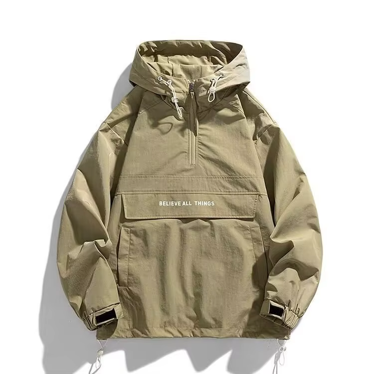 Veste pull à capuche pour hommes, coupe-vent décontractée avec plusieurs poches, veste de sport de plein air, demi-fermeture éclair, coque rigide à capuche