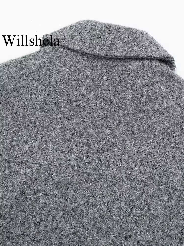 Willshela femmes mode avec poches gris avant vestes à glissière Vintage revers cou manches longues femme Chic dame tenues
