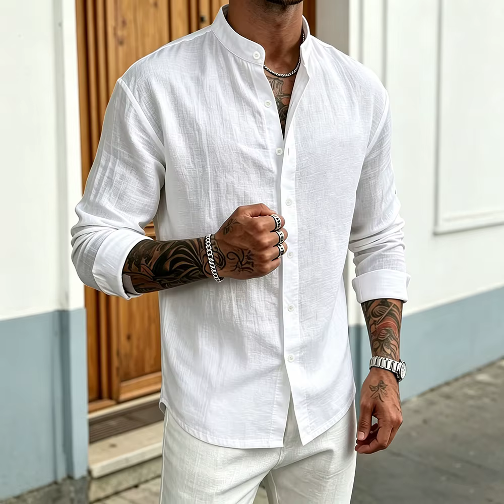 Chemise en coton et lin pour homme