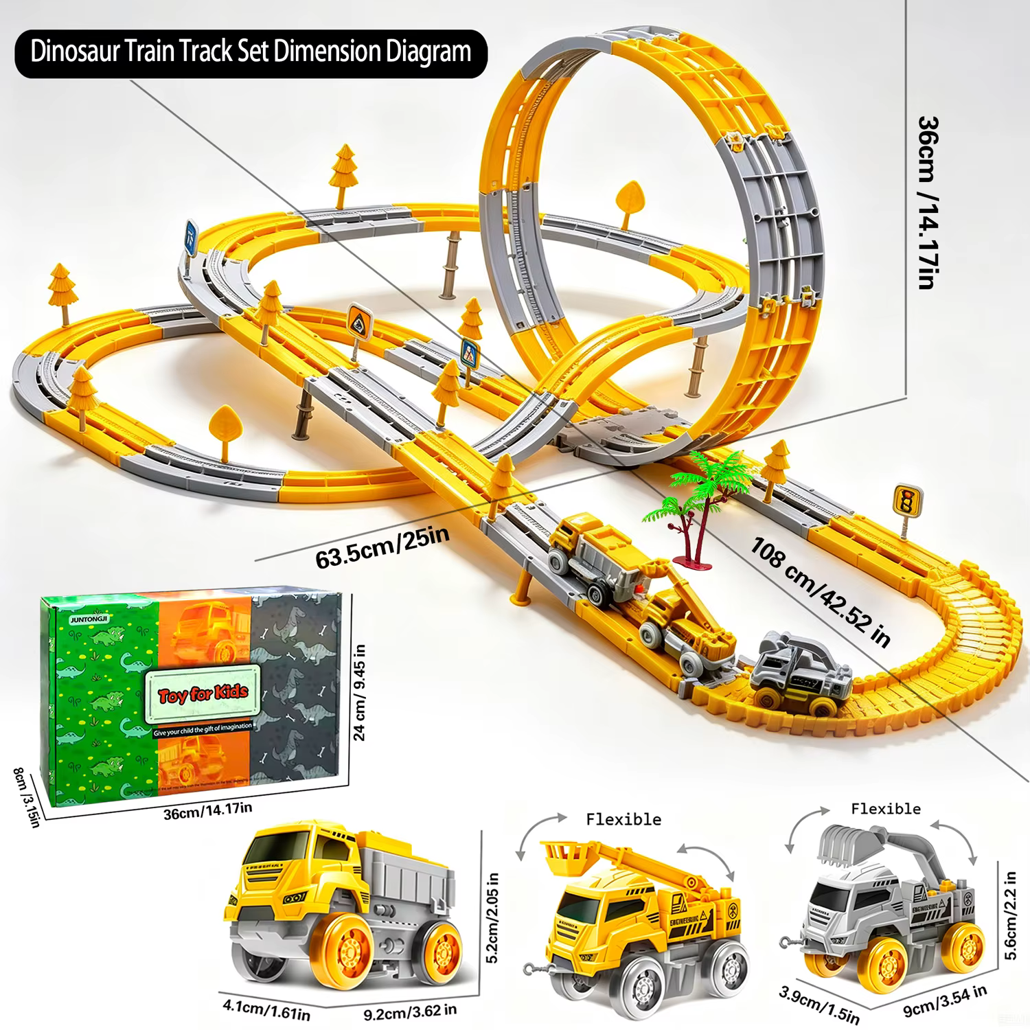 Anti-gravité 360 ° Circuit de course vertical à boucle avec piste d'escalade, jouet véhicule d'ingénierie, grue à tour et panneaux de signalisation, jouets de voiture de circuit DIY