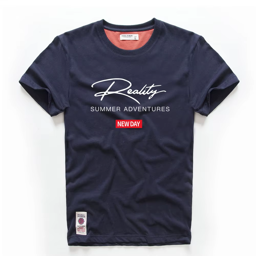 T-shirt homme coton blanc bleu