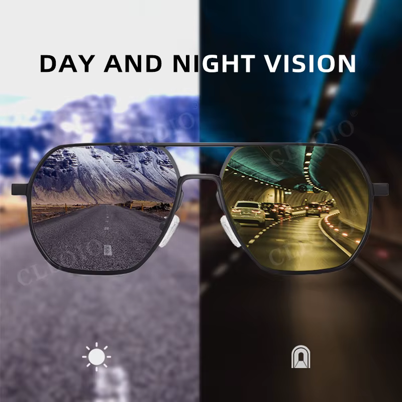 CLLOIO Anti-éblouissement jour nuit Vision lunettes hommes femmes polarisées conduite lunettes de soleil carré aluminium photochromique lunettes de soleil UV400