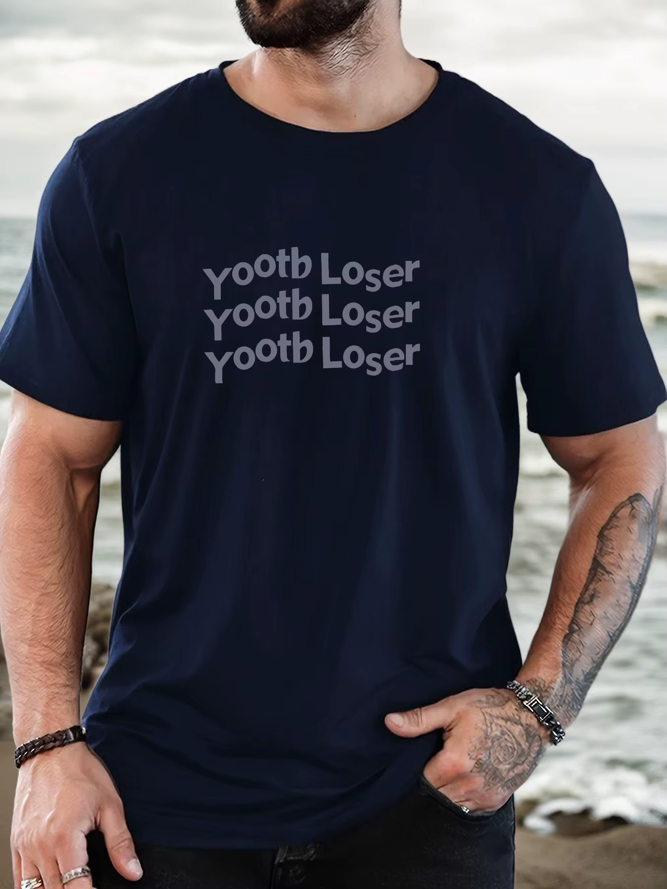 T-shirt imprimé 100 % coton pour hommes motif perdant yootb été décontracté surdimensionné col rond à manches courtes