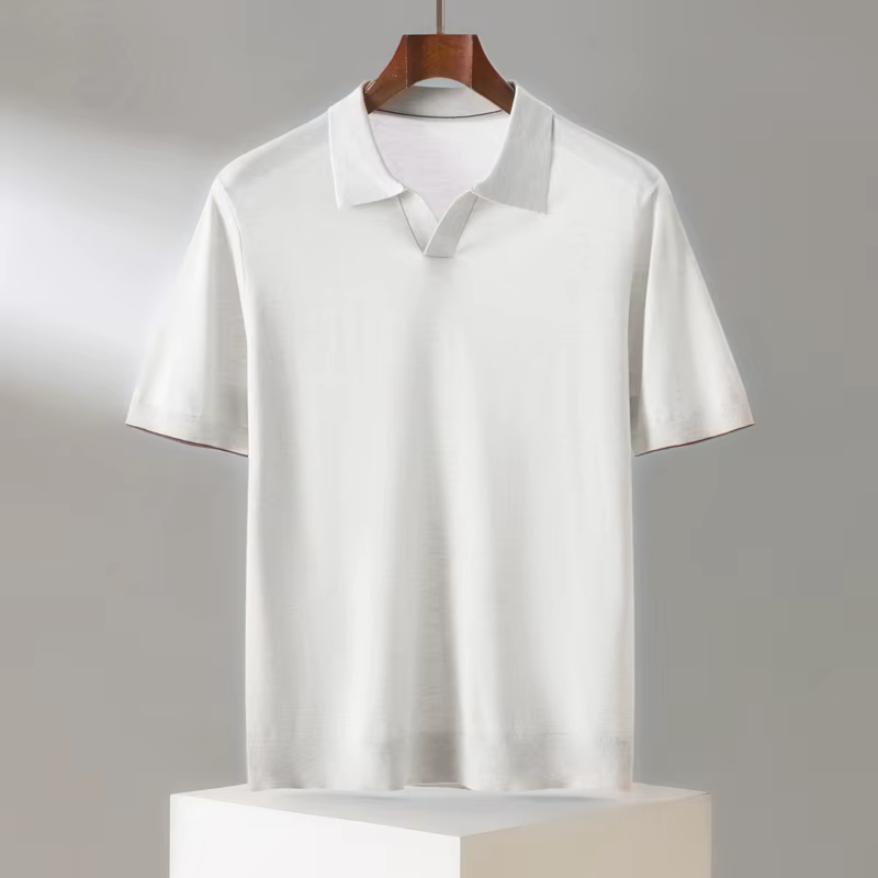 Été 100 Lyocell Tencel tricoté à manches courtes hommes couleur unie col POLO T-shirt avec demi