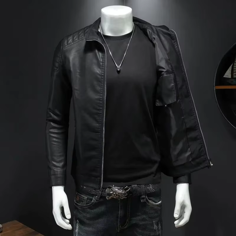 Veste en cuir à revers pour hommes