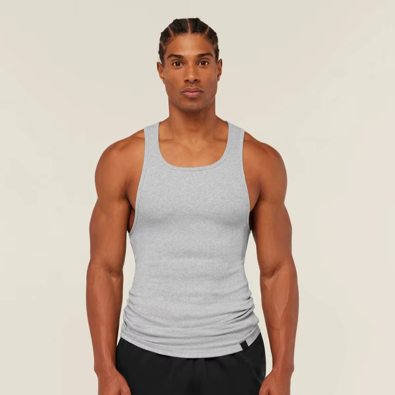 Débardeur de musculation classique pour homme en tissu côtelé doux