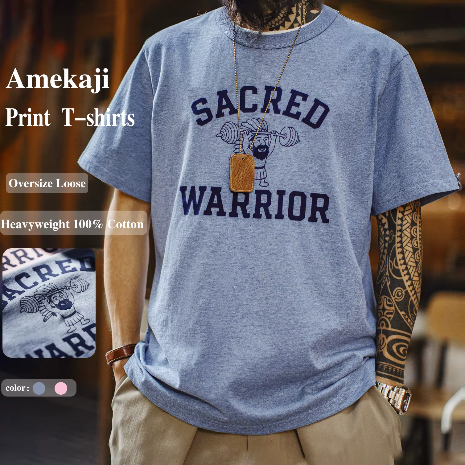 T-shirt d'été Maden pour homme, style Amekaji, coupe oversize, décontracté, workwear, cargo, classique, manches courtes, imprimé rétro