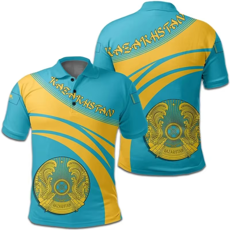 Polo imprimé 3D de la République du Kazakhstan pour hommes