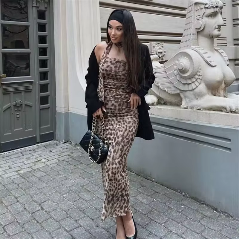 MUJER imprimé léopard haut court femme froncé Tulle