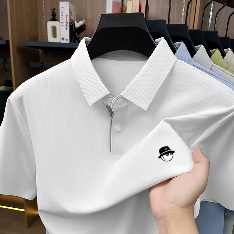 Nouveau Polo Homme Luxe Été Respirant Soie Glacée Séchage Rapide Manches Courtes Business Quotidien Golf Premium Brodé