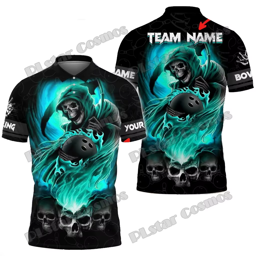 Bowling and Pins Reaper Fire Feel Pattern Polo pour homme
