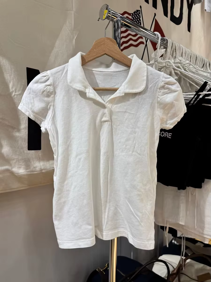 Mignon Polo blanc T-shirt femmes été nouveau Strweetwear coton col rabattu manches courtes t-shirts doux Style Preppy