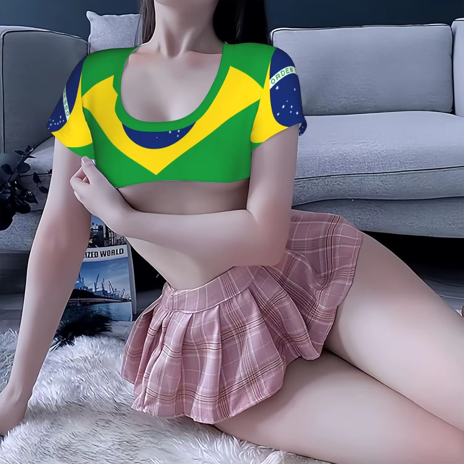 Haut court sexy pour femme avec imprimé drapeau brésilien personnalisé
