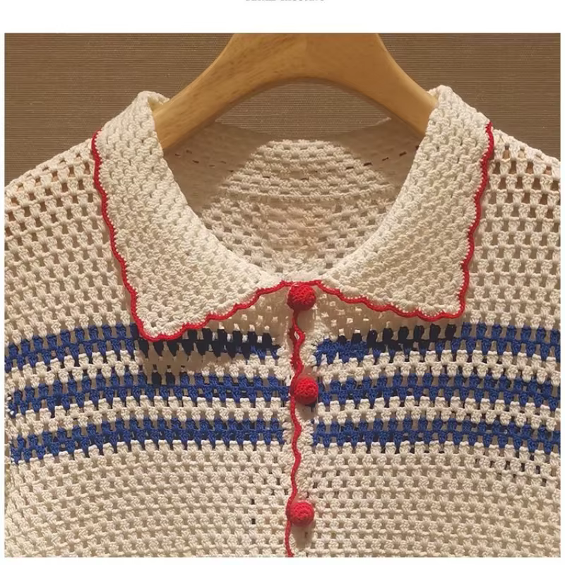 Korobov-T-shirt en tricot évidé à revers chic pour femme